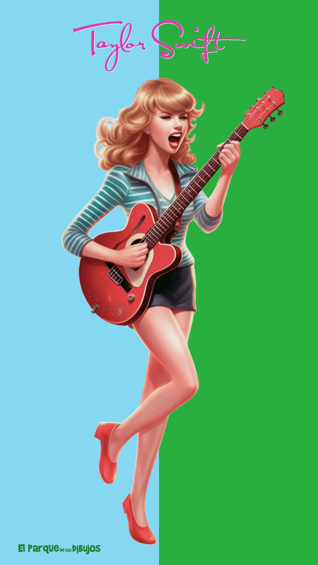 Ilustración de Taylor Swift cantando con la guitarra para descargar e imprimir