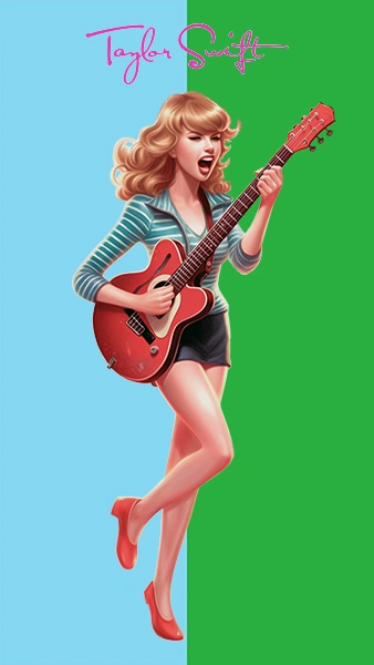 Ilustración de Taylor Swift cantando con la guitarra