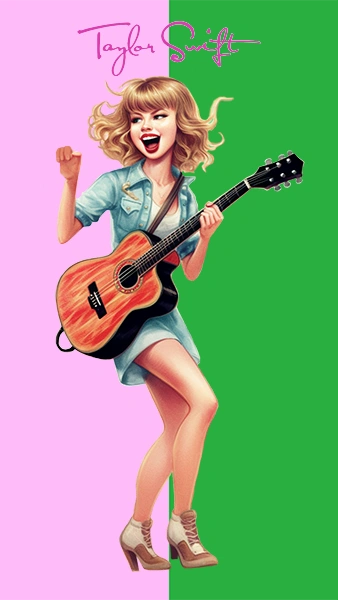 Ilustración en color de Taylor Swift en concierto
