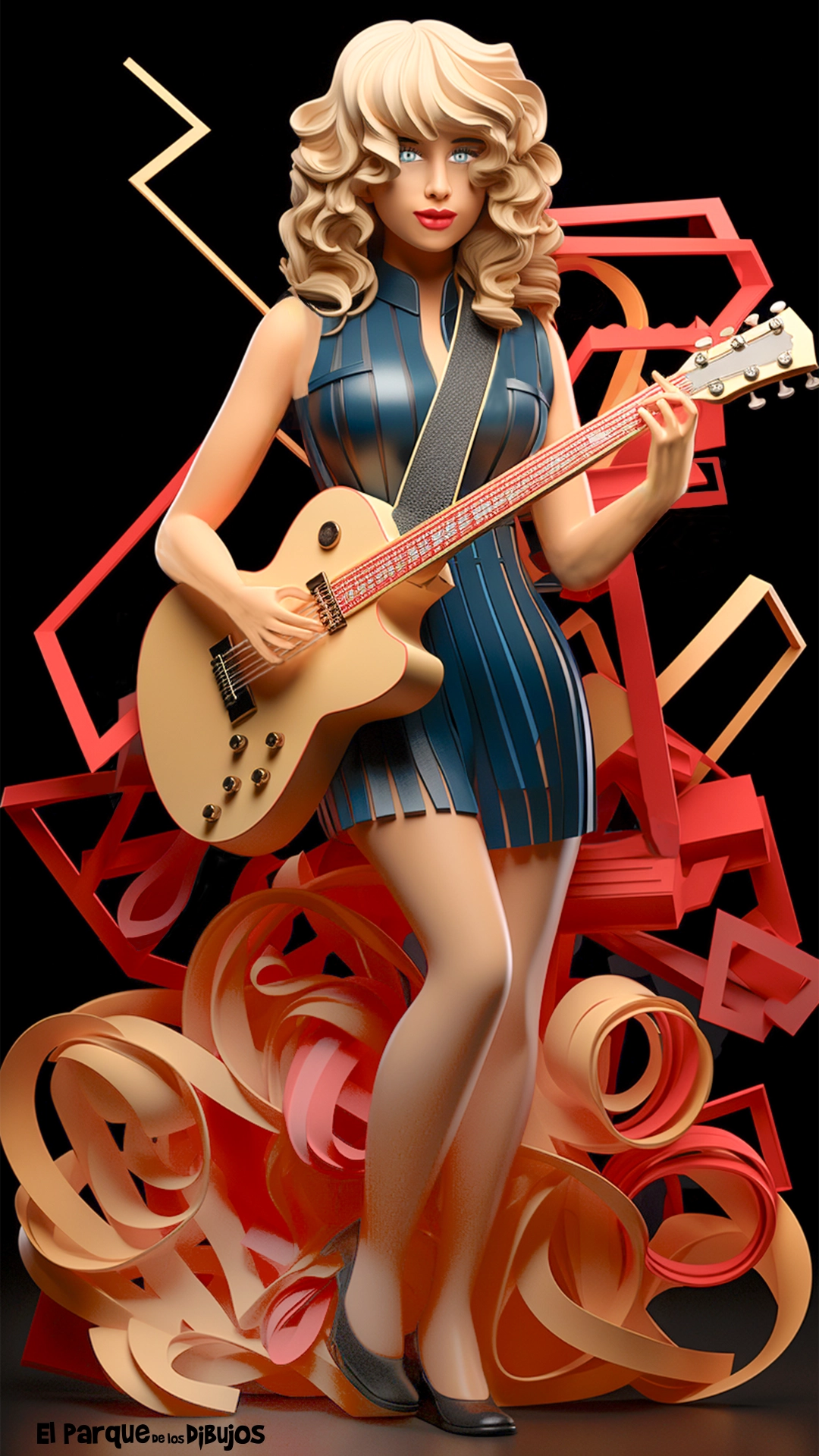 Imagen en color de Taylor Swift con la guitarra en la gira Eras Tour, para descargar e imprimir