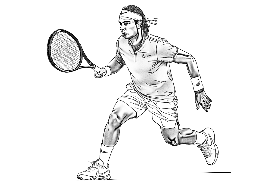 Dibujo de Rafa Nadal para colorear. Dibujo para imprimir del tenista Rafael Nadal.