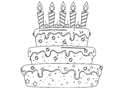 Dibujo para colorear una tarta de cumpleaños con cinco velas
