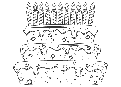 Dibujo para colorear una tarta de cumpleaños con once velas
