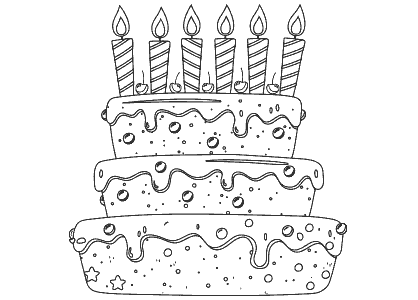 Dibujo para colorear una tarta de cumpleaños con seis velas