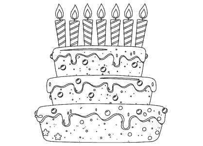 Dibujo para colorear una tarta de cumpleaños con siete velas