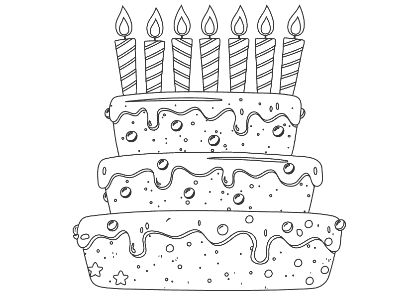 colorear de tarta cumpleaños con siete velas