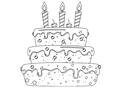Dibujo para colorear una tarta de cumpleaños con tres velas