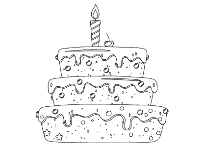 Dibujo para colorear una tarta de cumpleaños con una vela