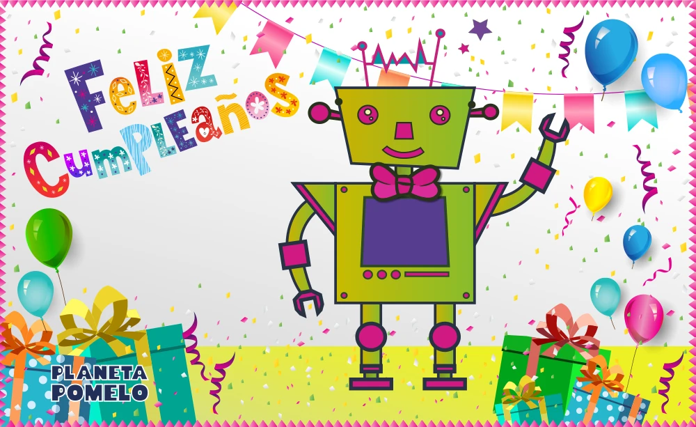 Descargar tarjeta de cumpleaños del robot Carmelo en PDF. Descargar tarjeta de cumpleaños para imprimir del robot Carmelo.
