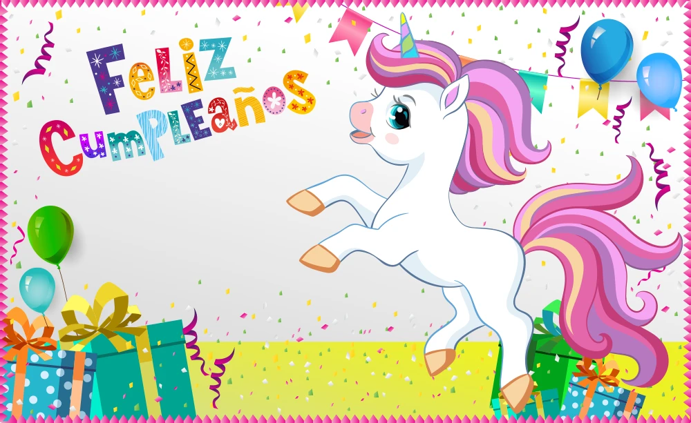 Descargar tarjeta de cumpleaños de un unicornio en PDF. Descargar tarjeta de cumpleaños para imprimir de un unicornio.