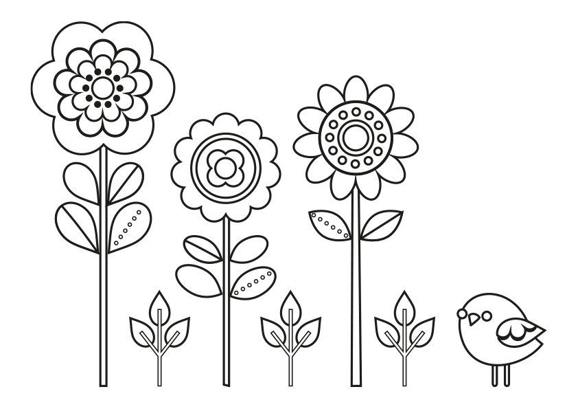 Dibujo para colorear un grupo de flores de tipo infantil nº 1