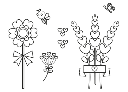 Dibujo para colorear un grupo de flores de tipo infantil nº 2