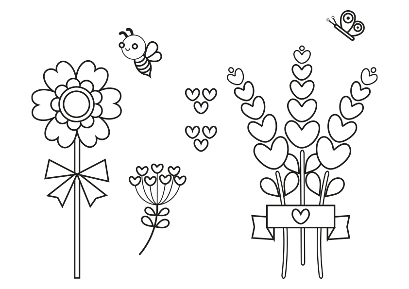  Dibujo para colorear un grupo de flores de tipo infantil nº