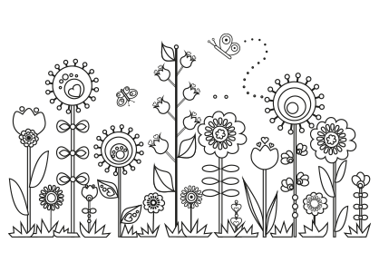 Dibujo para colorear un grupo de flores de tipo infantil nº 3