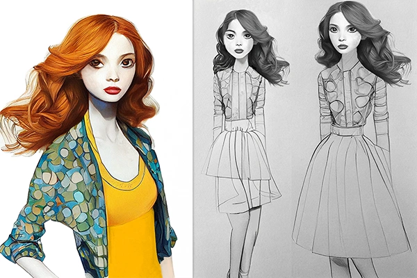 Dibujo moda fashion, Outfit nº 2. Dibujo de moda de una chica con el pelo rojo