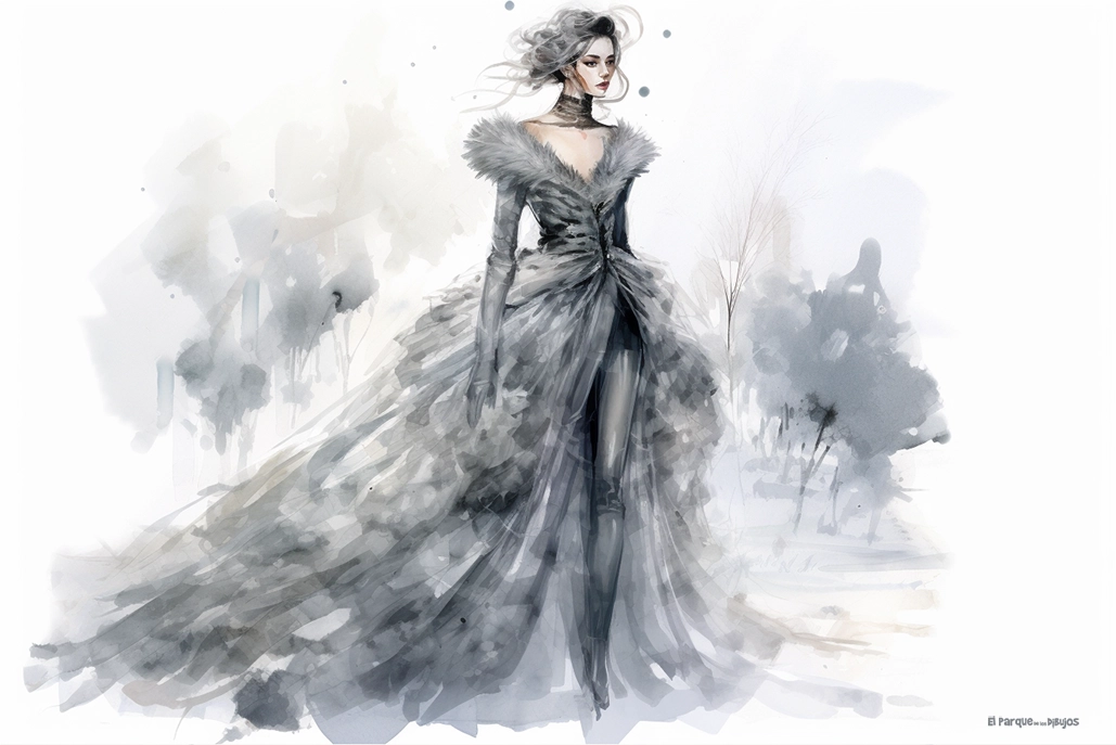 Dibujo de moda vestido colección Sueños de Invierno
