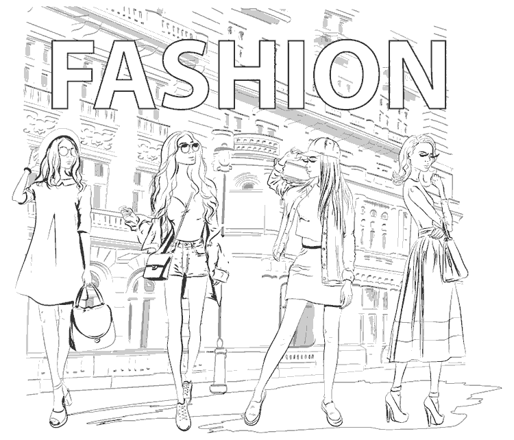Dibujo chicas fashion, moda girls en blanco y negro