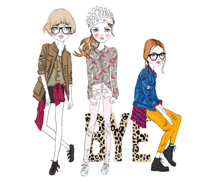 Dibujos de chicas hipster en color
