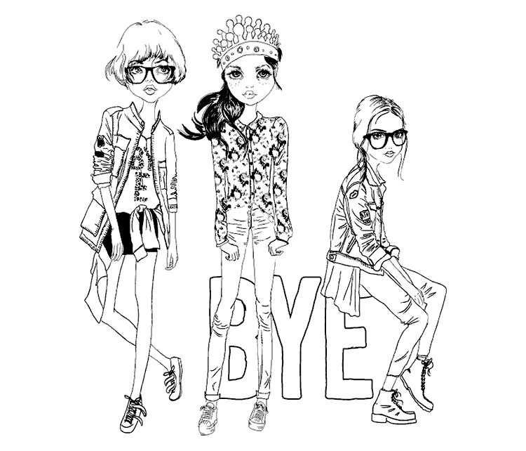 Dibujo chicas hipster, cute girls en blanco y negro