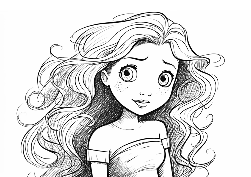 Dibujo de una niña con el pelo largo