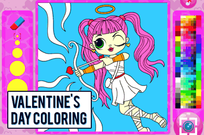 Juego para colorear online dibujos del día de San Valentín. Valentines's day online coloring page