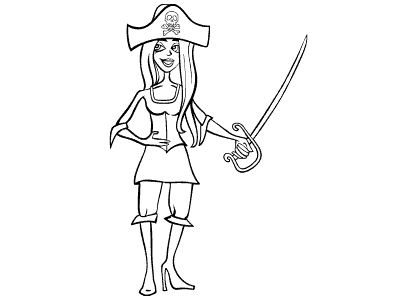 Dibujo para colorear de una chica pirata con un sable