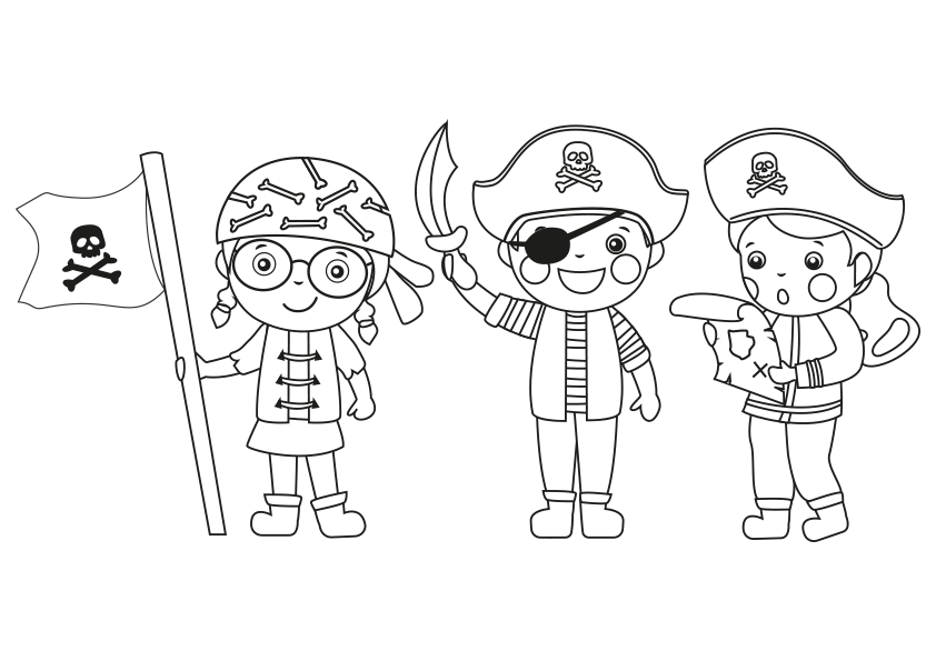 Dibujo para colorear de unos niños jugando a piratas
