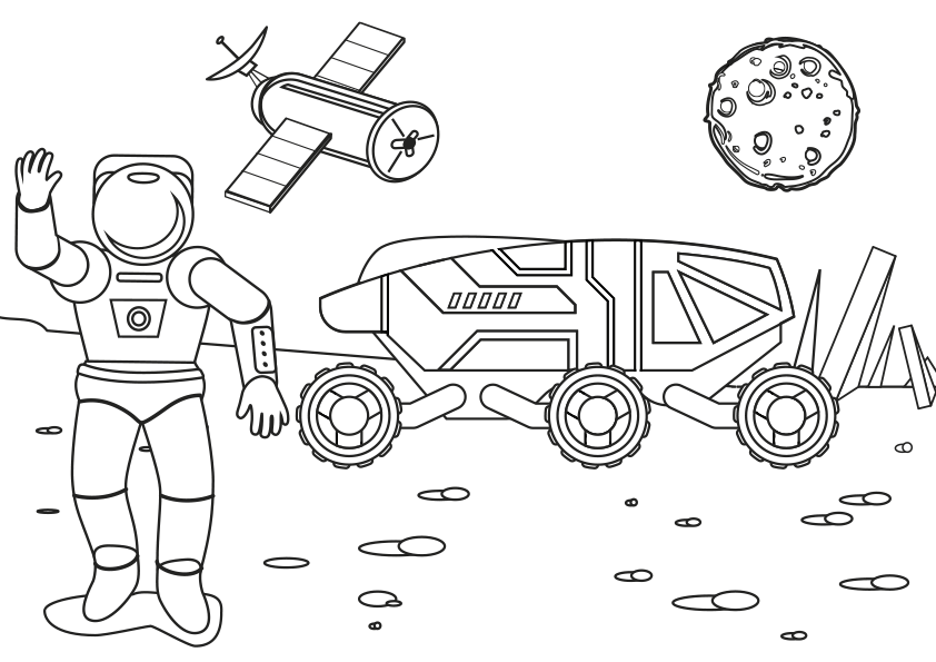 Dibujo para colorear un astronauta en la base espacial