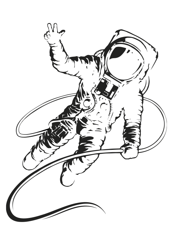 Cuyo Imperial Hombre Dibujo para colorear un astronauta atado a un cable para no separse de la  nave