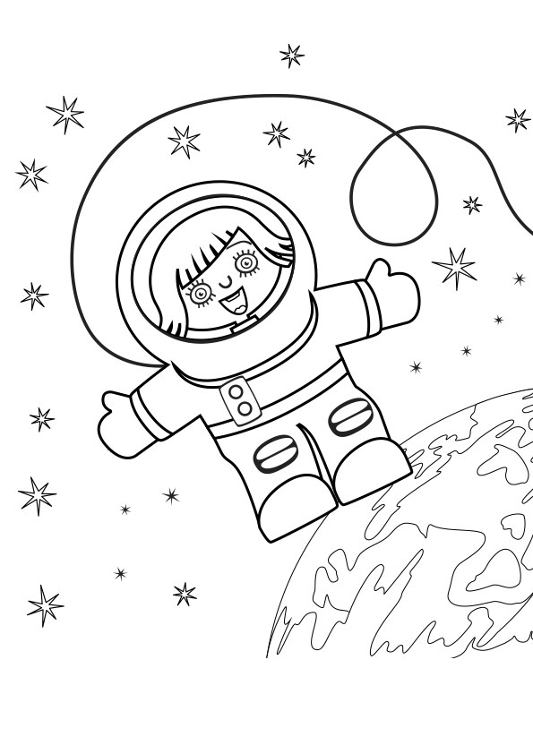 Dibujo para colorear una niña astronauta. An astronaut girl coloring page.