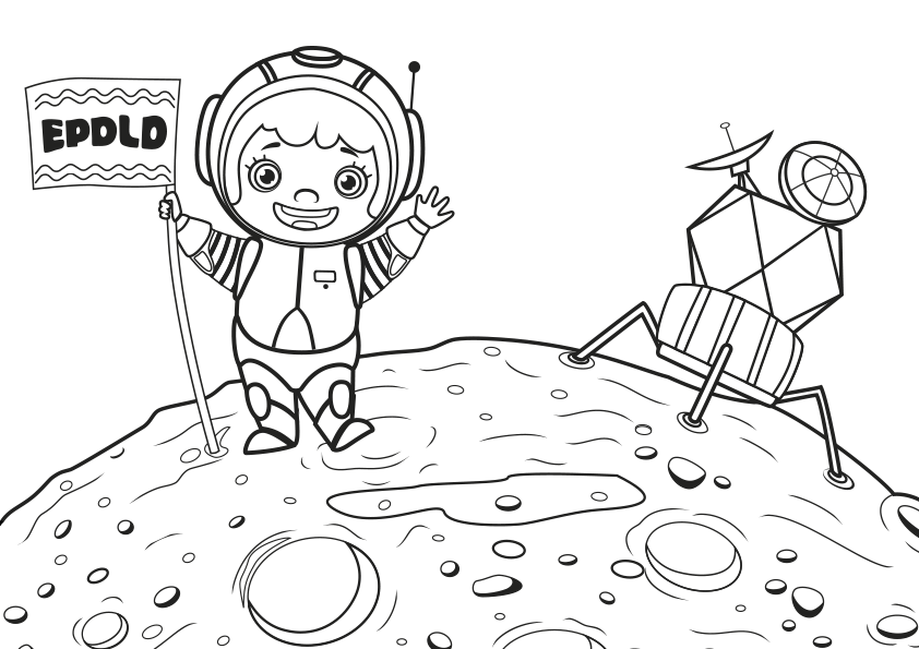 Dibujo para colorear un astronauta que acaba de llegar a un planeta desconocido. An astronaut who has just arrived on an unknown planet coloring page.