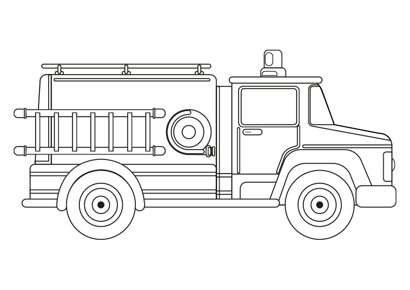 Dibujo de bomberos para colorear un camión de bomberos. Coloring page of a fire truck.