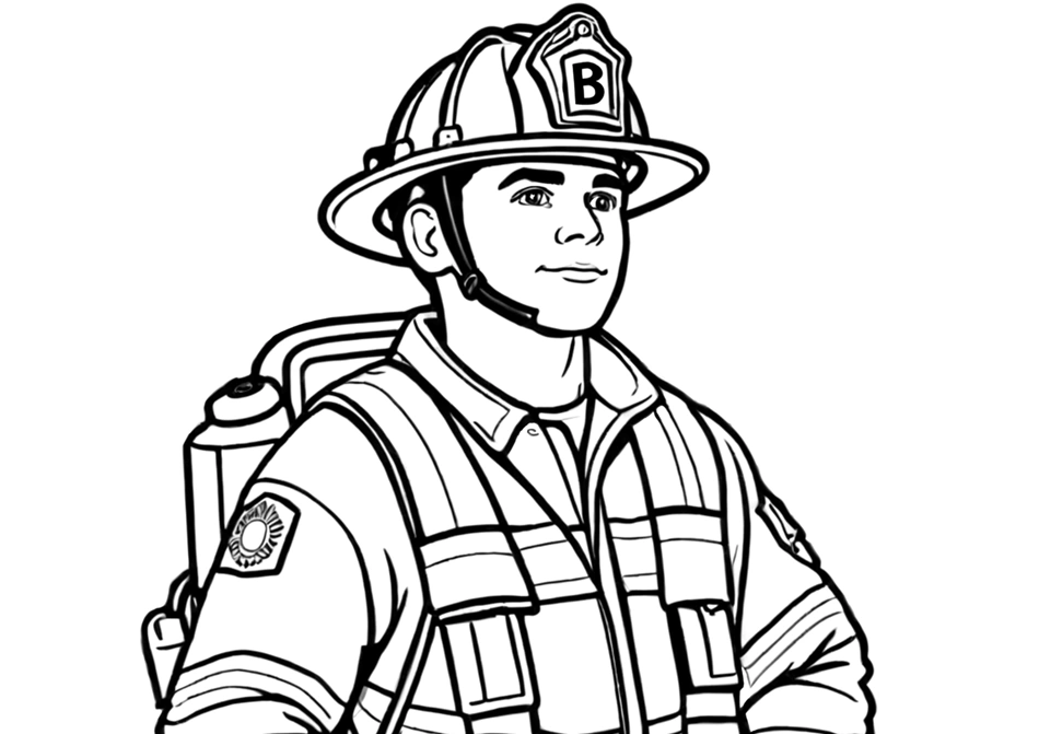 Dibujo para colorear un bombero con casco