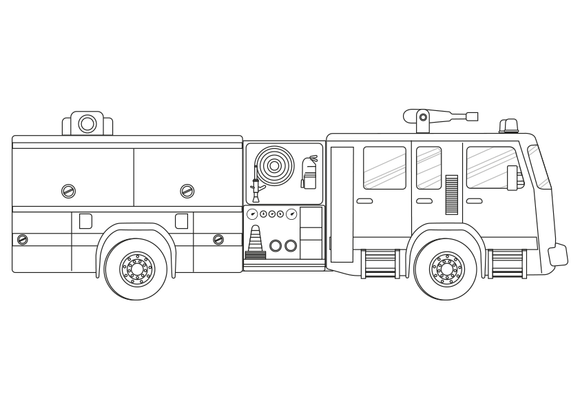 Dibujo de un camión de bomberos para colorear. A fire truck coloring page.