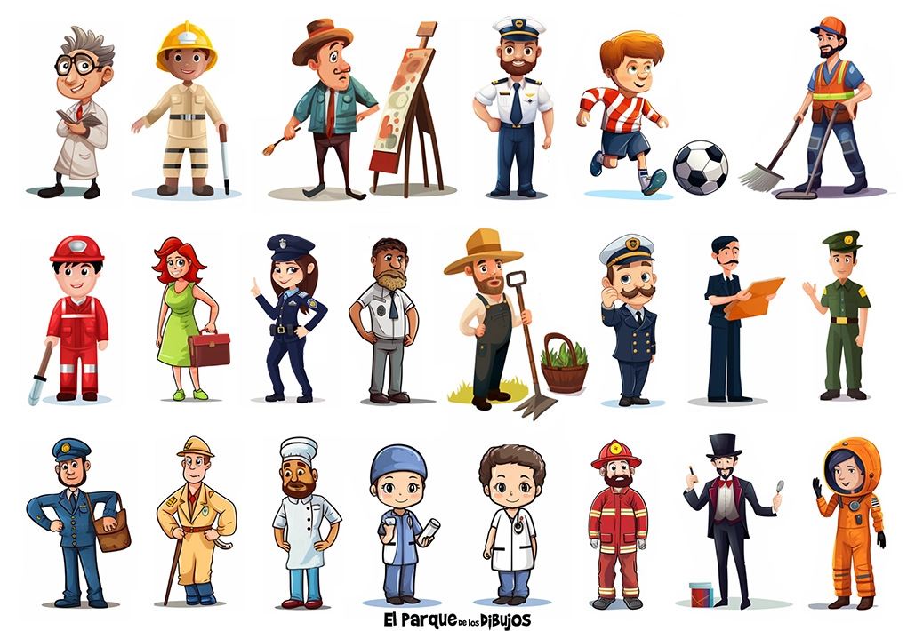 Imágenes de personajes de dibujos animados de profesiones variadas