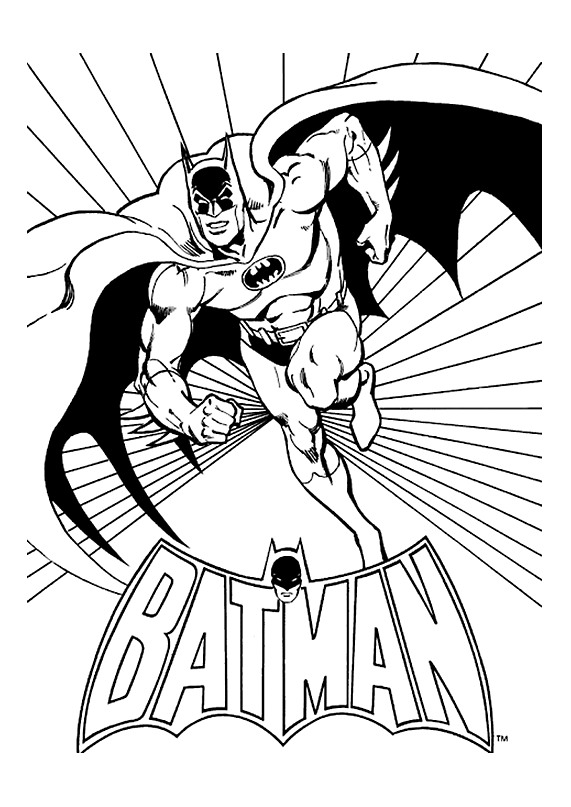 Dibujo para colorear de Batman corriendo con el escudo. Batman running with the shield coloring page.