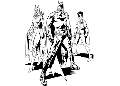 Dibujo de Batman, Batgirl y Robin para imprimir.