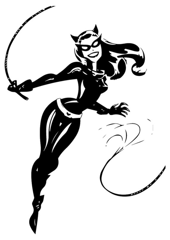 Dibujo de Catwoman saltando con el látigo. Catwoman jumping with her whip coloring page