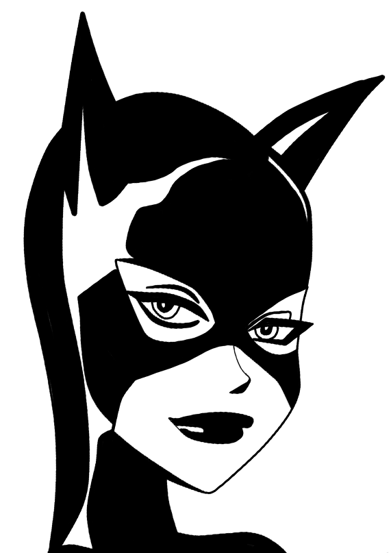 Dibujo para colorear de la cabeza de Catwoman. Catwoman head close-up coloring page