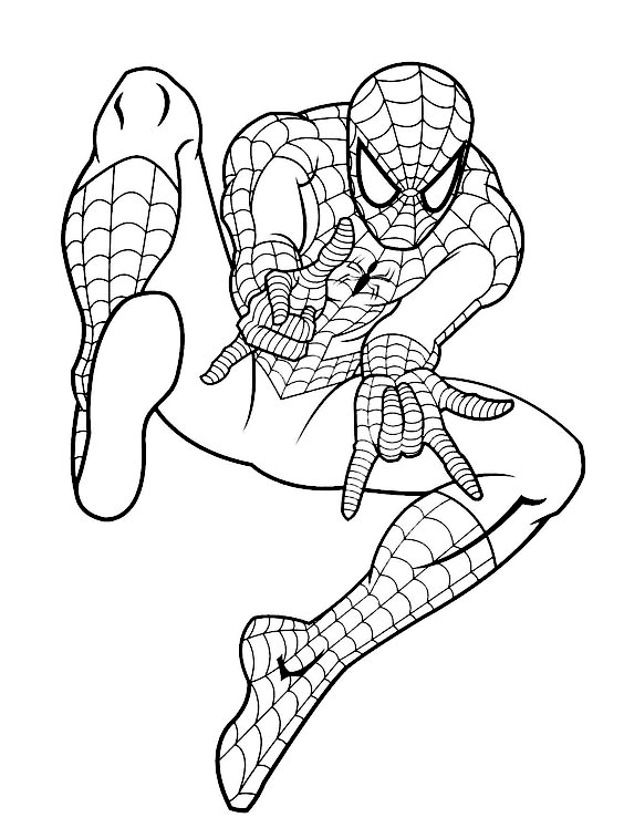  Dibujo para colorear de Spiderman, el hombre araña a punto de sacar la telaraña