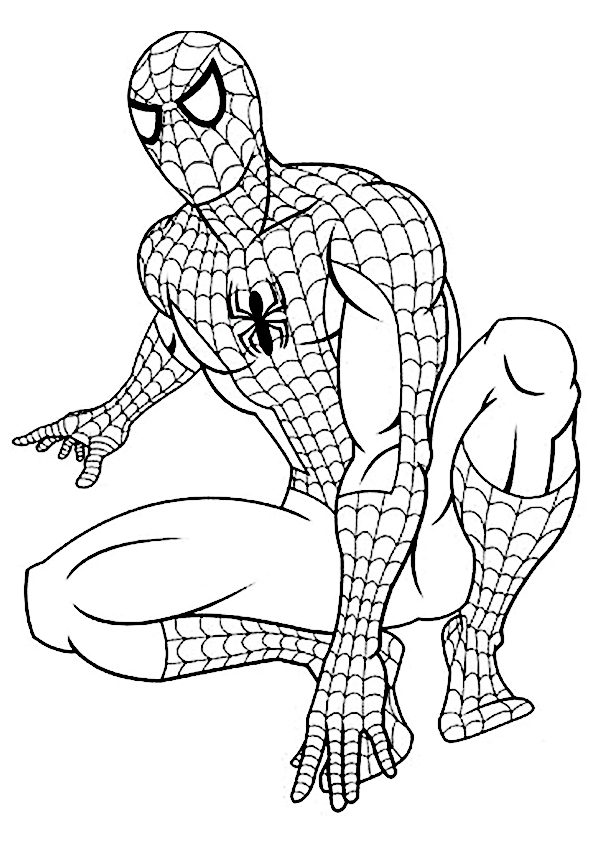 Dibujo para imprimir de Spiderman en alerta para luchar contra los malos