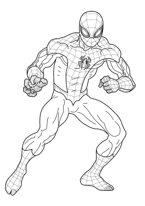 Dibujo para imprimir de Spider-man musculoso. El gran superhéroe se mantiene en forma para luchar contra los villanos