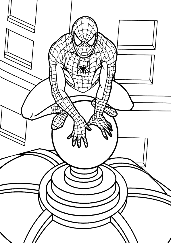 Dibujo para colorear de Spiderman encima de una farola