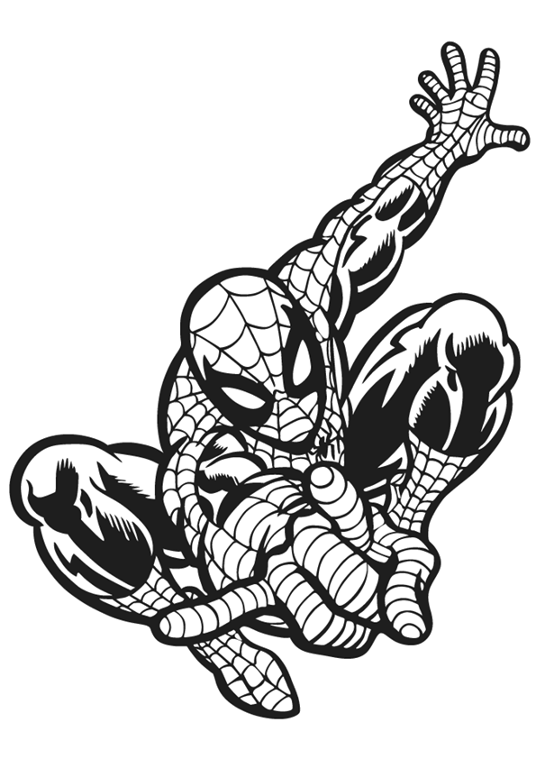 Dibujo para colorear de Spiderman a punto de lanzar la tela de araña