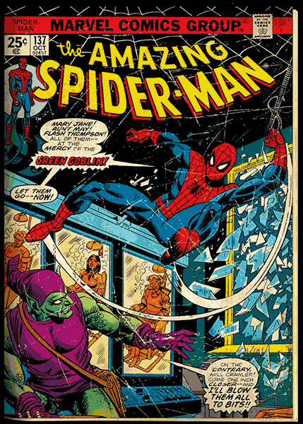 Dibujo de una portada clásica de cómic de Spiderman original