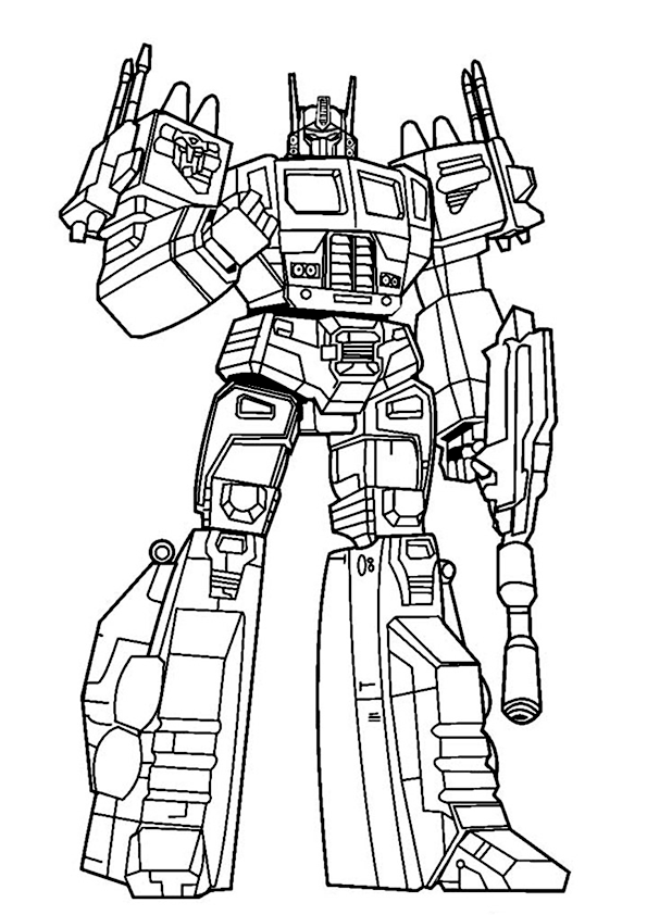 Dibujo del transformer Optimus Prime con un arma para colorear