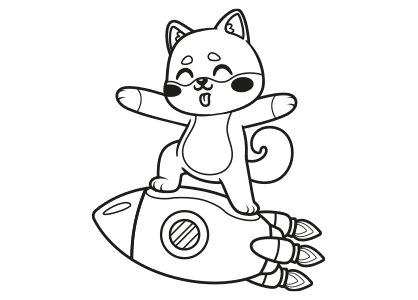 Dibujo kawaii para colorear un perro kawaii encima de un cohete.