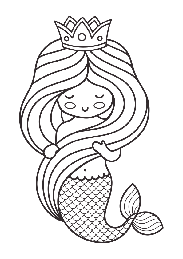 Dibujo kawaii para colorear una sirena encantadora.