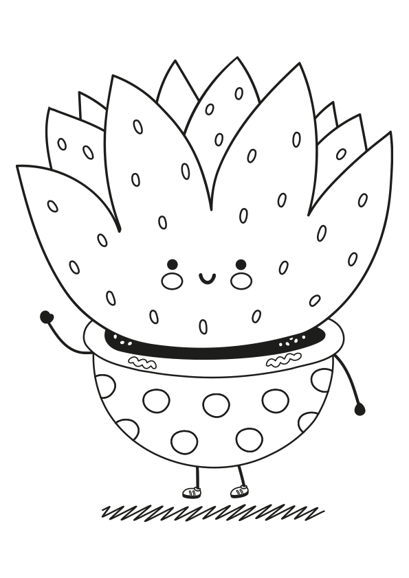 Dibujo kawaii para colorear una planta en un macetero que anda.