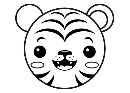 Dibujos kawaii de una cabeza de emoji tigre.